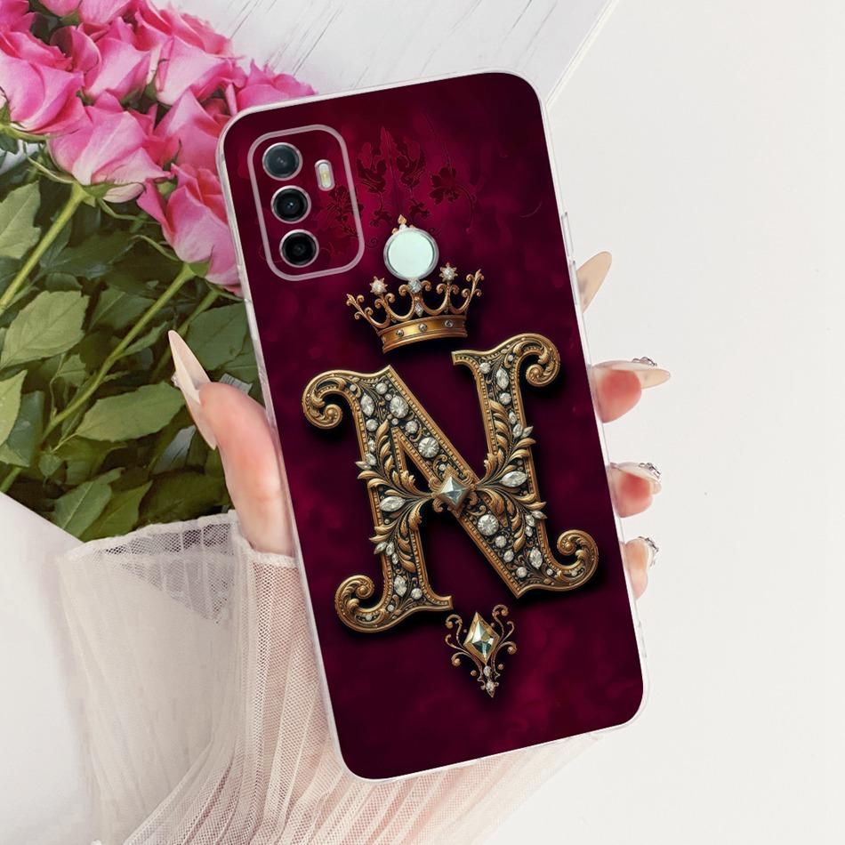 For OPPO A53 A32 A33 (2020) Royal Crown Initial Letter Couple Phone Case For Oppo A53 CPH2127 CPH2131 Soft Silicone TPU Bumpers