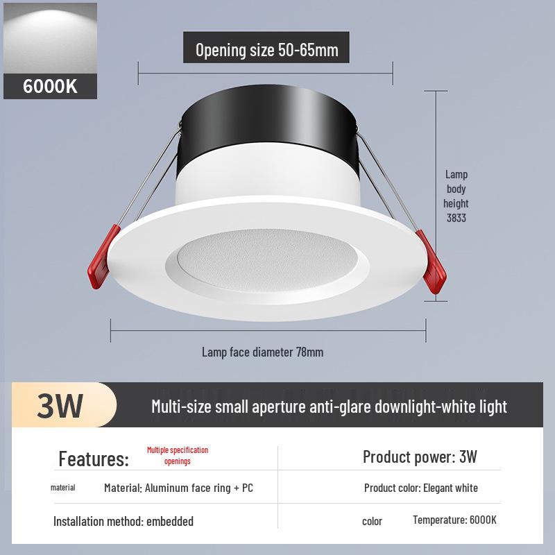 2-Inch Round Recessed Downlight, 56.5cm Opening, 35.5cm Small Ceiling Light, Home Mini