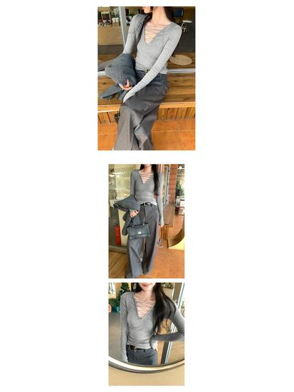 Women's Lace-up Deep V-neck Lyocell Tencel Wool Slimming Base Layer Top