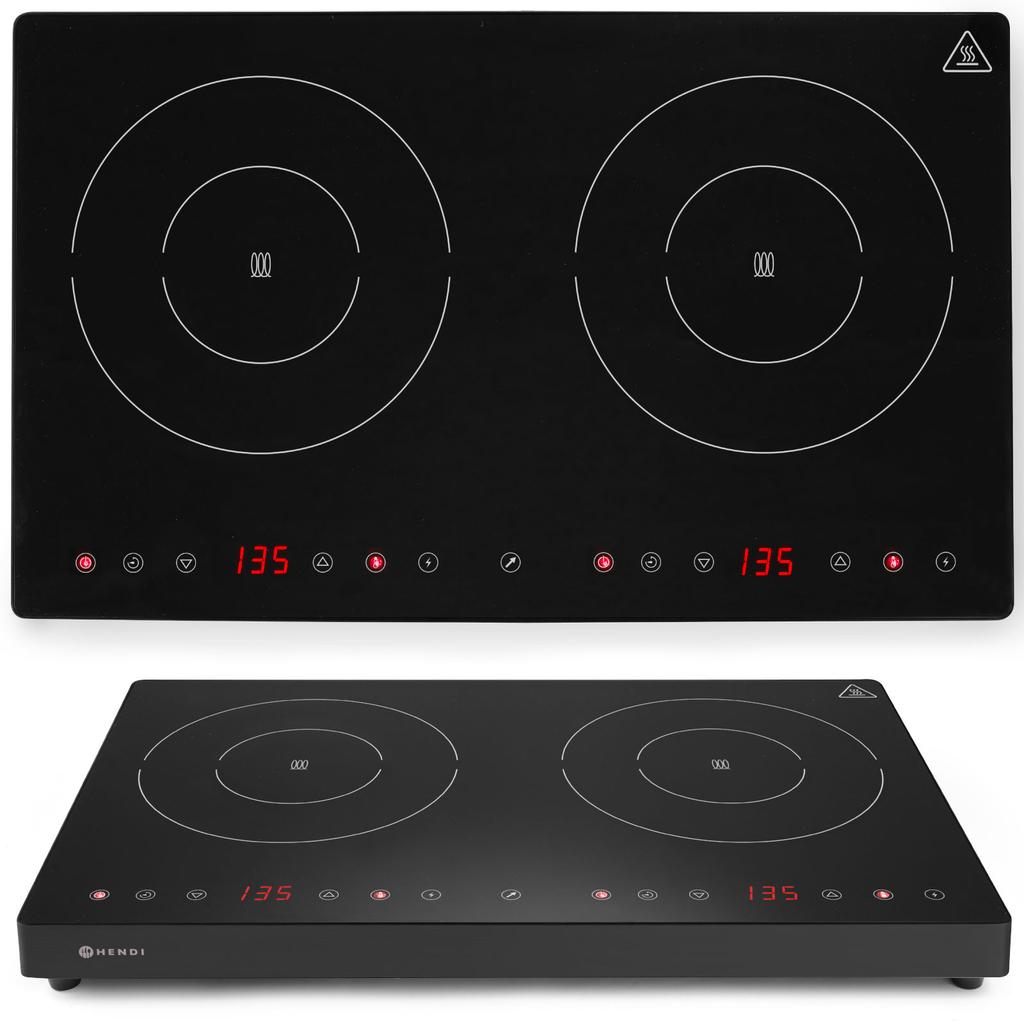 Adjustable induction cooker with touch panel, 2 heating zones, Black Line, diameter 22 cm, 3500 W, Hendi 239414