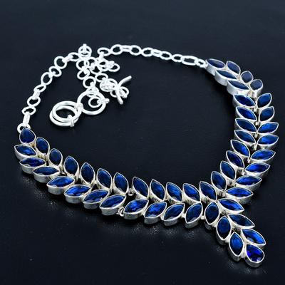 Тяжелое колье из синего сапфира, Колье из стерлингового серебра 925 пробы, Дизайнерское колье с синим сапфиром, Колье ручной работы, Ювелирное украшение на День святого Валентина