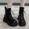 Fashion Chunky Platform Women's Ankle Boots Autumn 2024 Black Patent Leather Motorcycle Boots Woman Gothic Thick Bottom Combat Booties