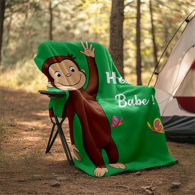 1pc Curious George6 Theme Blanket - Digital Print, Polyester, Cozy for All Seasons, Perfect for Outdoor, and Travel