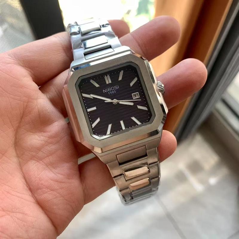 Светящиеся квадратные мужские часы Водонепроницаемые деловые мужские часы Нержавеющая сталь Кварцевые Роскошные мужские часы