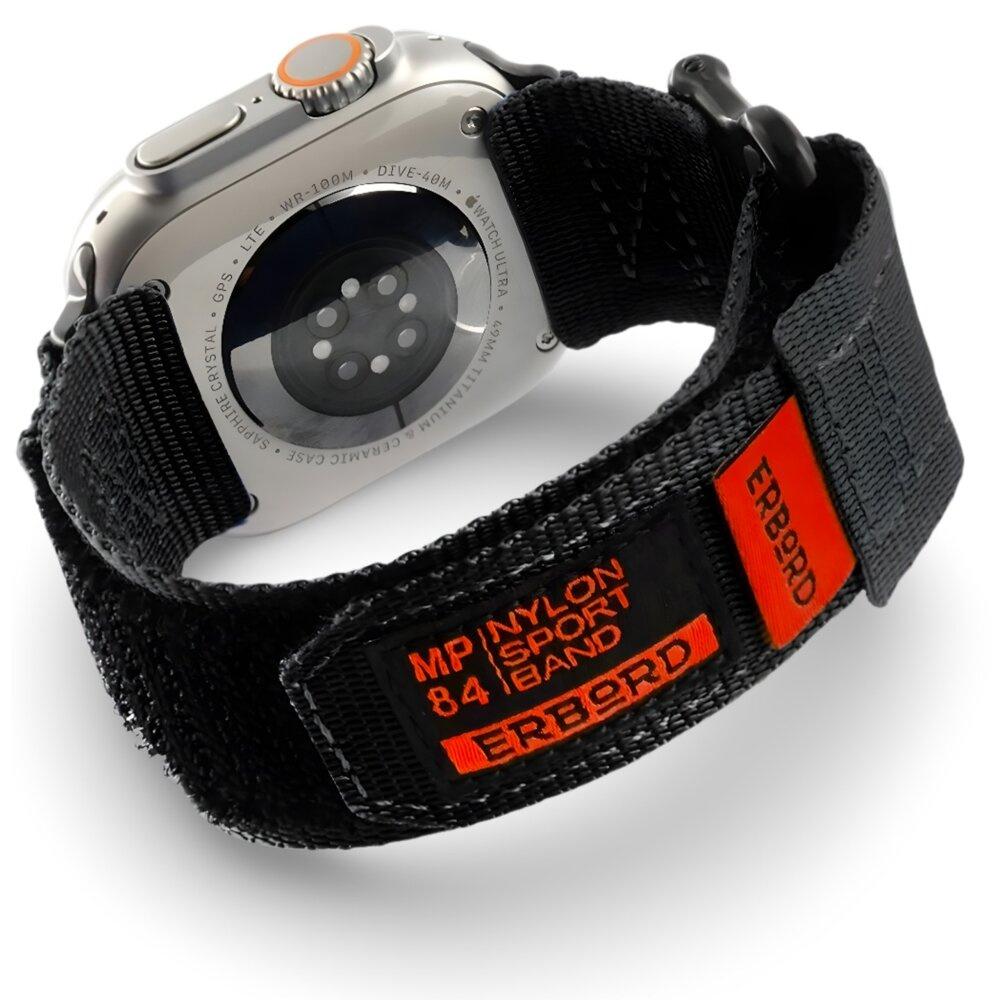 ERBORD MP84 Nylon Strap for Apple Watch 1/2/3/4/5/6/7/8/9/10/11/SE Ultra 1/2/3 42/44/45/46/49mm, Black