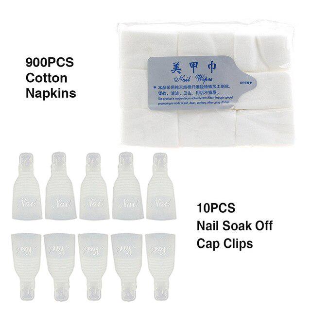 Nail Art Soak Off Cap Clips 600/900 шт. Cutton Pads Средство для снятия УФ-гель-лака Wrap Tool Жидкость для снятия лака Маникюрные инструменты