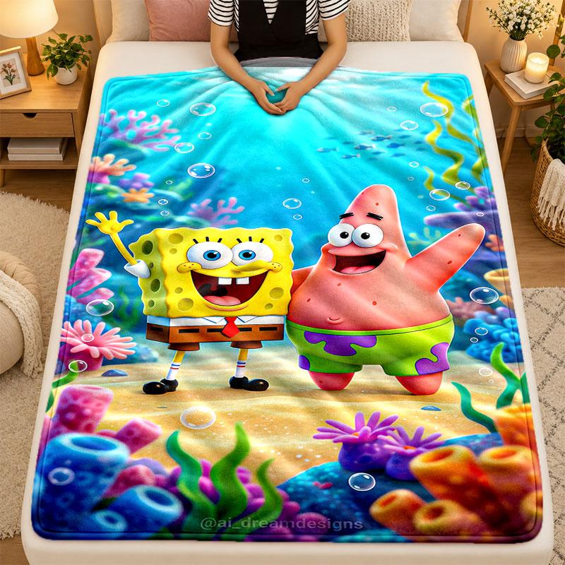 Flannel BlanketSpongeBob Football Warm Soft Throw Blanket for Indoor Sofa Bed Living Room Use