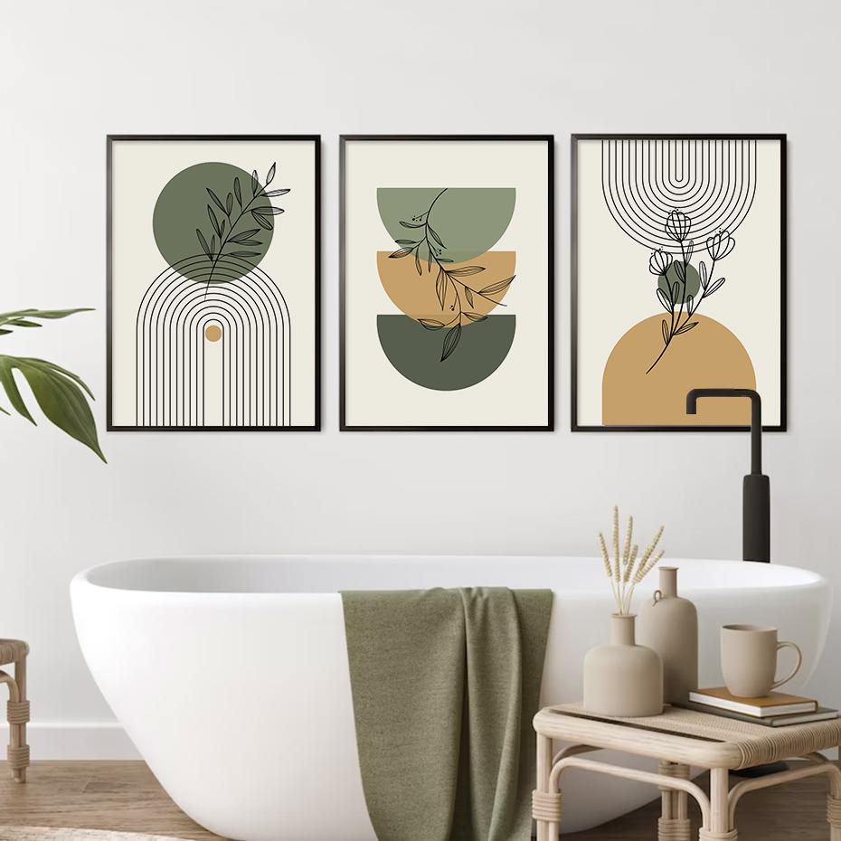 Бохо Зеленый Бежевый Геометрические Листья Абстрактный Плакат Середины Века Стены Искусства Холст Картины Отпечатки Картина Декор Интерьера Гостиной