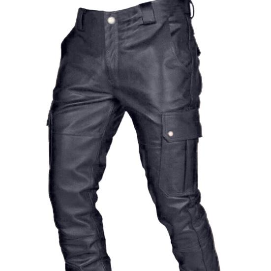 Мужские брюки из искусственной кожи с несколькими карманами, облегающие, с гладкой поверхностью, застежкой-молнией на пуговицы, однотонные, для уличного стиля, вечеринок, ночных клубов, выступлений