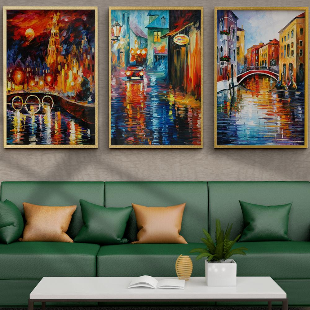 Nordic Landscape Oil Painting Water City Watercolor Art Canvas Painting Living Room Corridor Office Home Decoration Mural No Frame