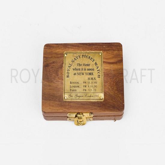 Винтажные латунные карманные часы Victoria London 1876 с цепочкой и батарейкой в ​​стиле стимпанк в деревянной коробке