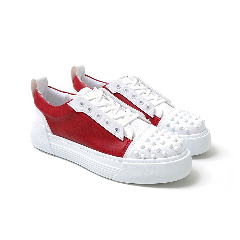 Chekich Мужская обувь Кроссовки красного цвета на шнуровке из искусственной кожи с прошивкой Удобная белая высокая подошва на лето и весну Повседневная спортивная обувь CH169