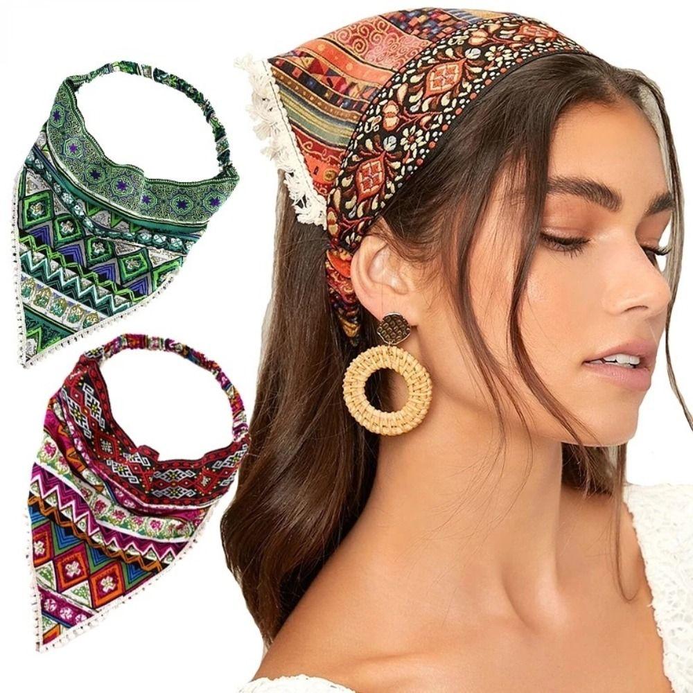 Floral Head Kerchief Scarf Ethnic Style Triangle Head Scarves Stretch Women Turban Summer