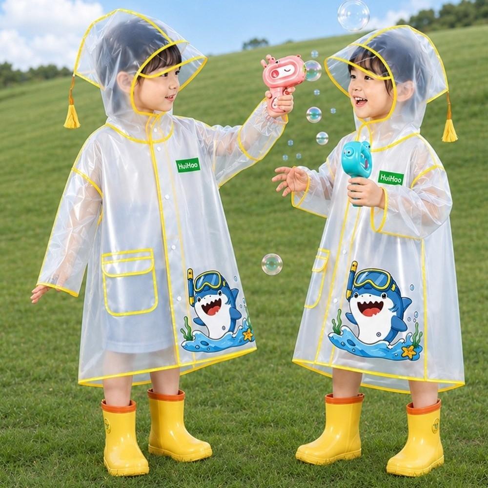 EVA Children Rain Poncho Transparent Student Rainwear Cute Rain Coat Jacket Outdoor Use