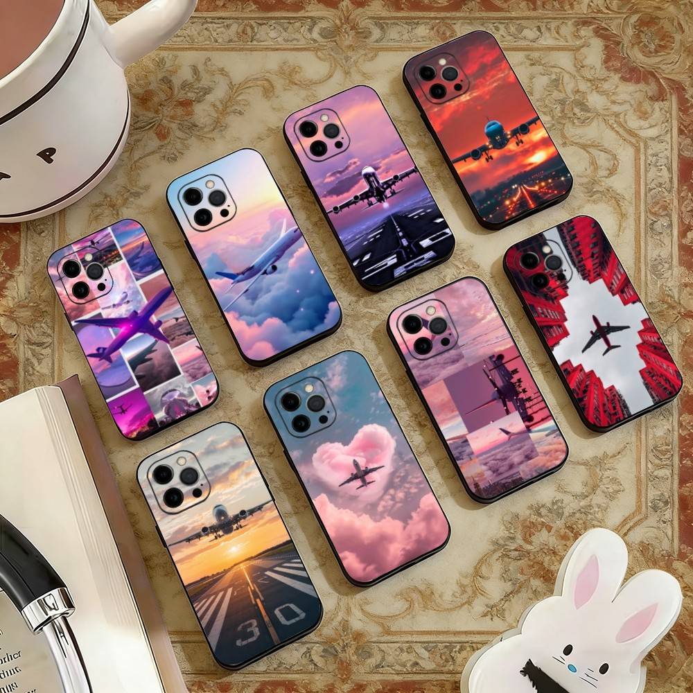 A-Самолет Самолет Чехол для телефона для iPhone 17, 16, 15, 14, 13, 12, 11 Plus, Pro Max, Другие Мягкий черный чехол