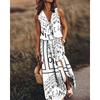 Women's Sleeveless Zip V Neck Letter Print Long Dress