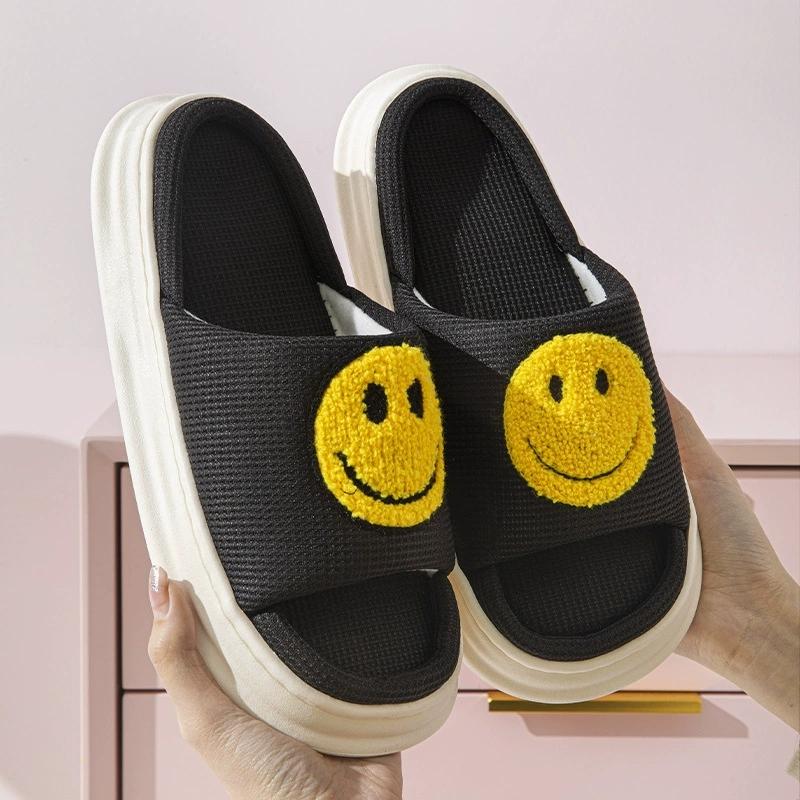 Fashion Fashion Platform Linen Slippers Women Cute Cartoon Pattern Linen Slides Woman Spring Autumn Indoor Open Toe Slippers Ladies