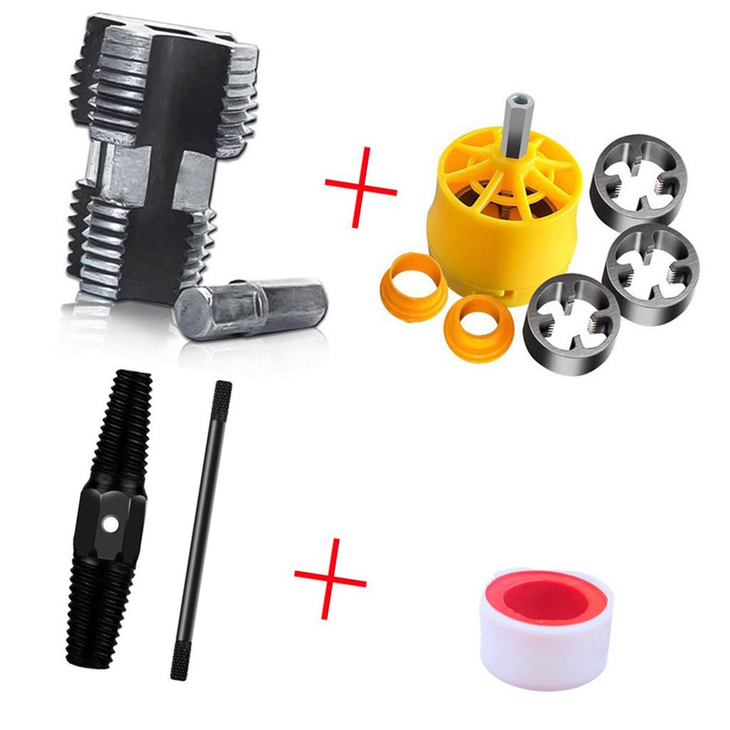 Набор инструментов для нарезания резьбы на трубах, совместимый с электрической дрелью. Набор для нарезания резьбы на трубах из ПВХ с различными размерами плашек для эффективной сантехники.