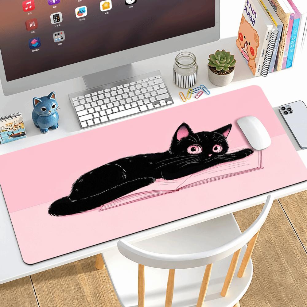 Non Slip Black Cat Mouse Pad Extra Large Desk Pad Cute Desk Pad Protector for Computer Desk