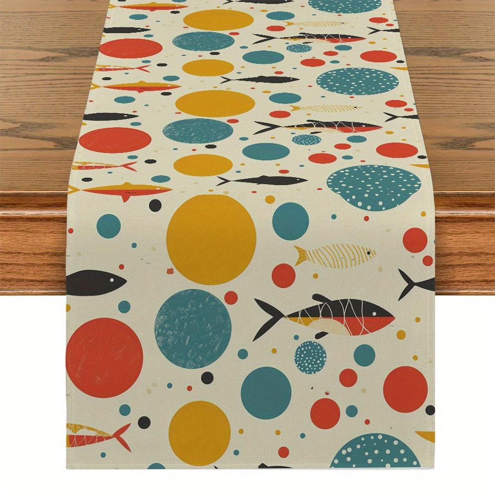 1pc Watercolor Koi Fish Table Runner Single Sided 2D Print Polyester Table Decor for Dining Room Kitchen Lucky Asian Art Vibe