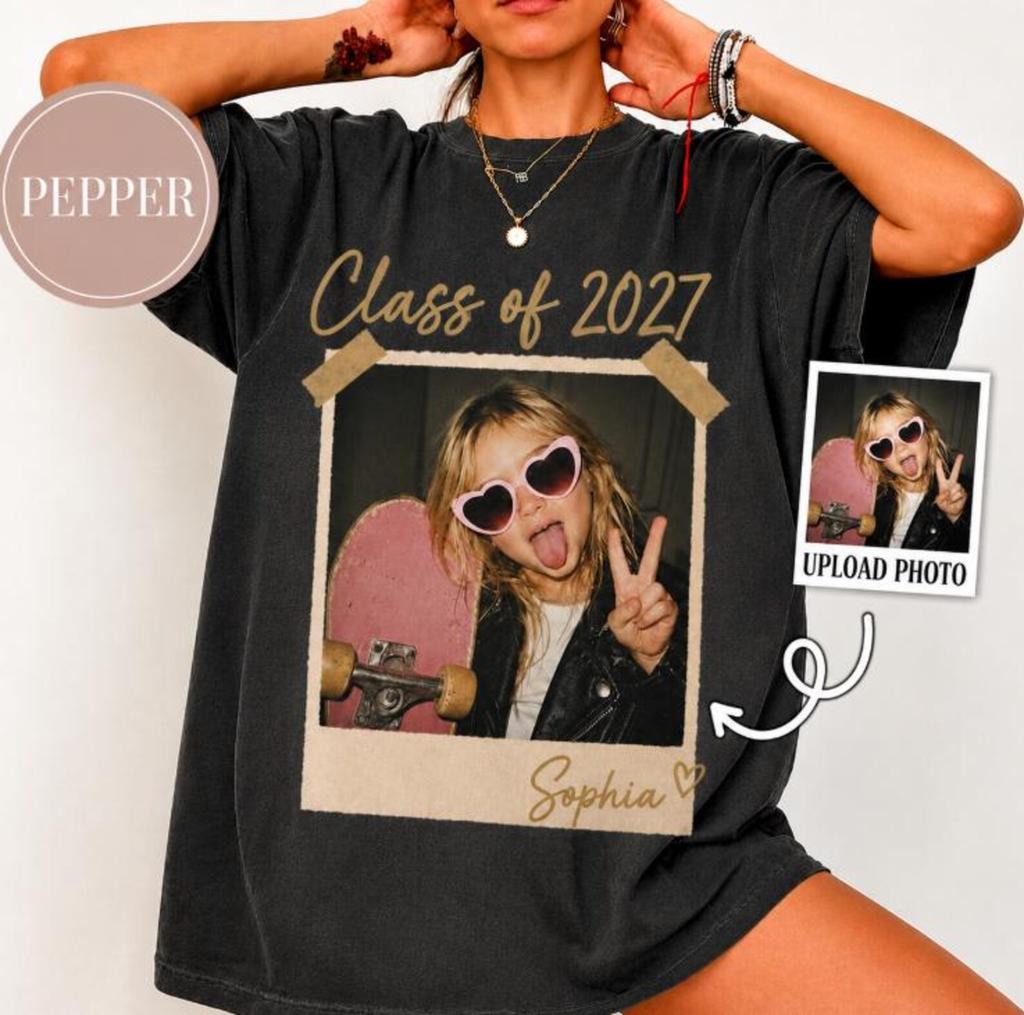 Comfort Colors Personalized Senior Photo Shirt, Custom Class Of 2027 Tee, Vintage Graduation Picture Tee, Senior Year Gift