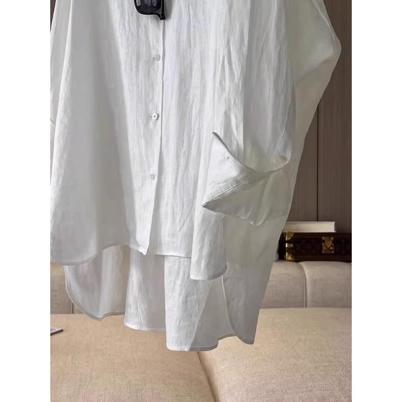 Ladies' Shirt White Sunscreen Cotton and Linen Long-sleeved Shirt Jacket Female Thin Cardigan with Linen Shirt Tops Temperament Elegant Fashion Top