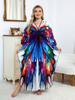 Women's Plus Size Kaftan Chic Butterfly Print Beach Dress House Robe Bohemian Beachwear Swimsuit Cover Up Lounge Wear Q1634
