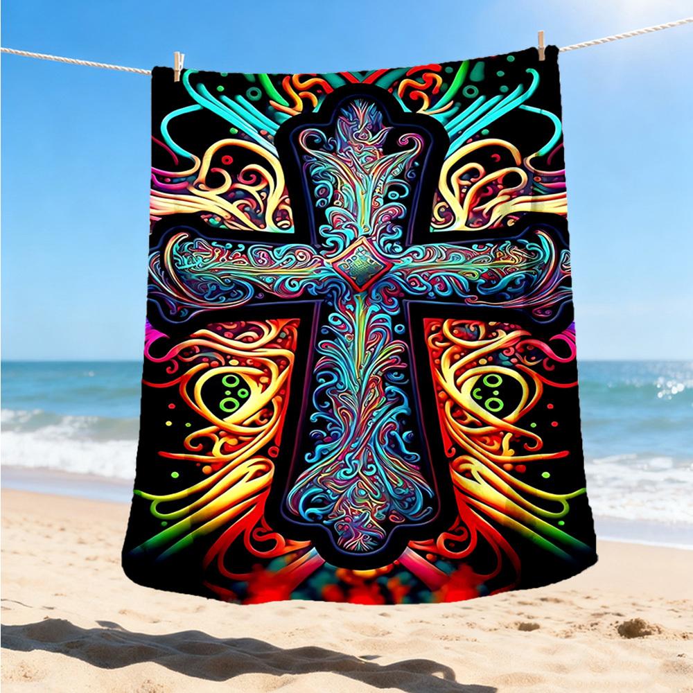 1pc Psychedelic Cross Throw Blanket Polyester Fiber, Lightweight Flannel, Soft & Warm, All Season Use for Outdoor, Camping Digital Print