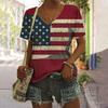 2025 Новая женская футболка со звездным принтом, топ больших размеров с американским флагом, летняя женская трендовая одежда, рубашка с коротким рукавом, блузка с V-образным вырезом