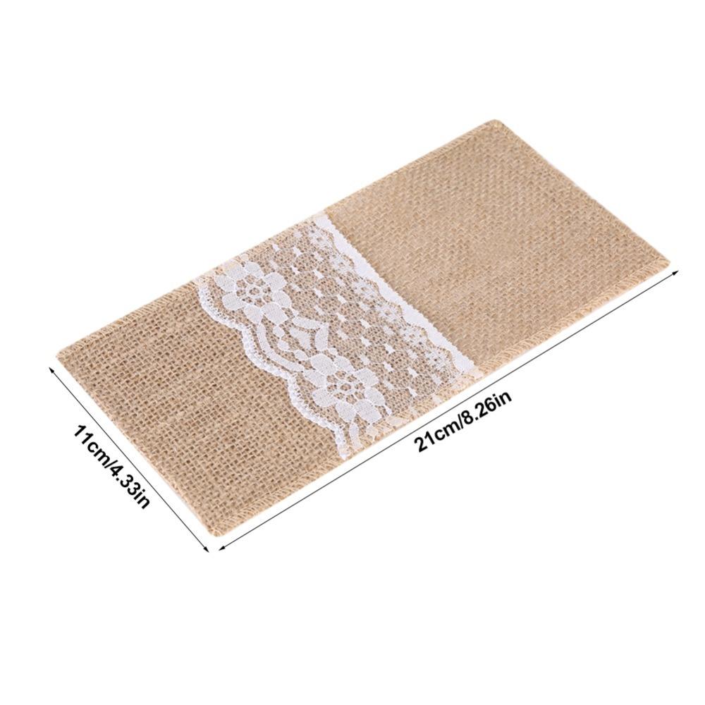 10Pcs Burlap Tabbleware Holder Lace Silverware Bag Lightweight Napkin Bag Wedding Party