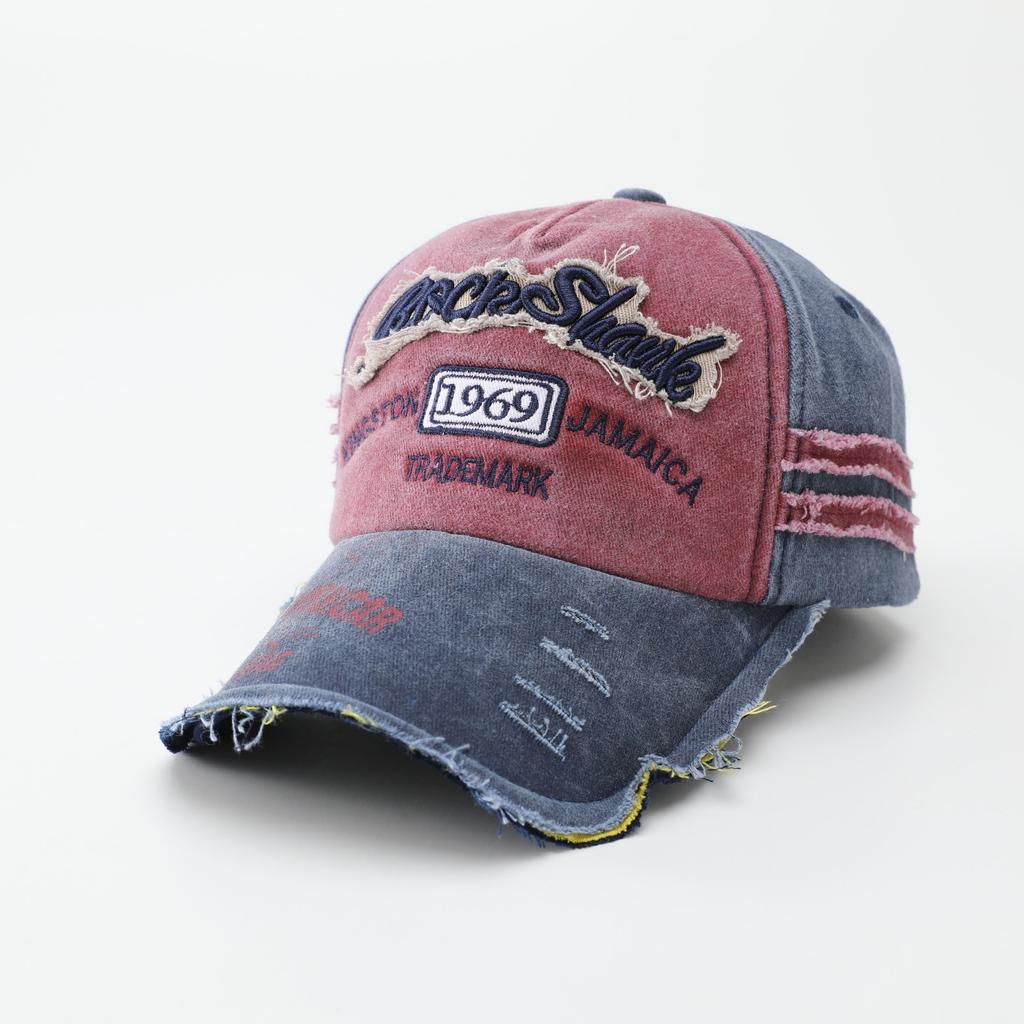 Bent-brimmed hat, old letter cap, embroidered ripped baseball cap, men's American sunshade, sunscreen hat, women's