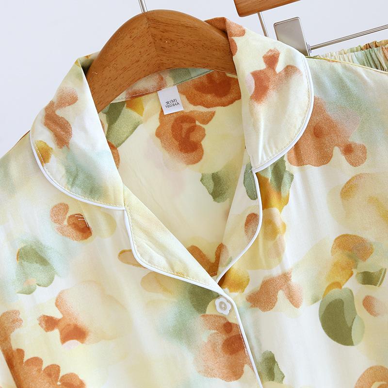 2026 Новый летний женский пижамный комплект, вискозное волокно, шорты с коротким рукавом, комплект из двух предметов, тонкая домашняя ярость с крупным цветочным принтом