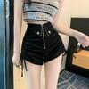 Large High-Waist Wide-Leg A-Line Black Drawstring Shorts for Women