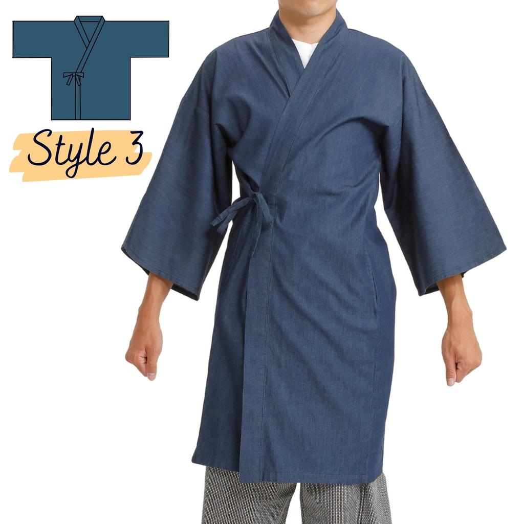 Happy Yarn Dyed Denim Fabric Oz Thin Long Hanten Underwear Happi Cover 3WAY Cotton Plain Navy LL [Edo Ten] 4.5 100% Men's Women's (XL)