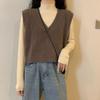 Women's Early Autumn Vest Loose V-Neck Short Sleeveless Cardigan Sweater Outer Wear Knitted Gilet Top Korean Style