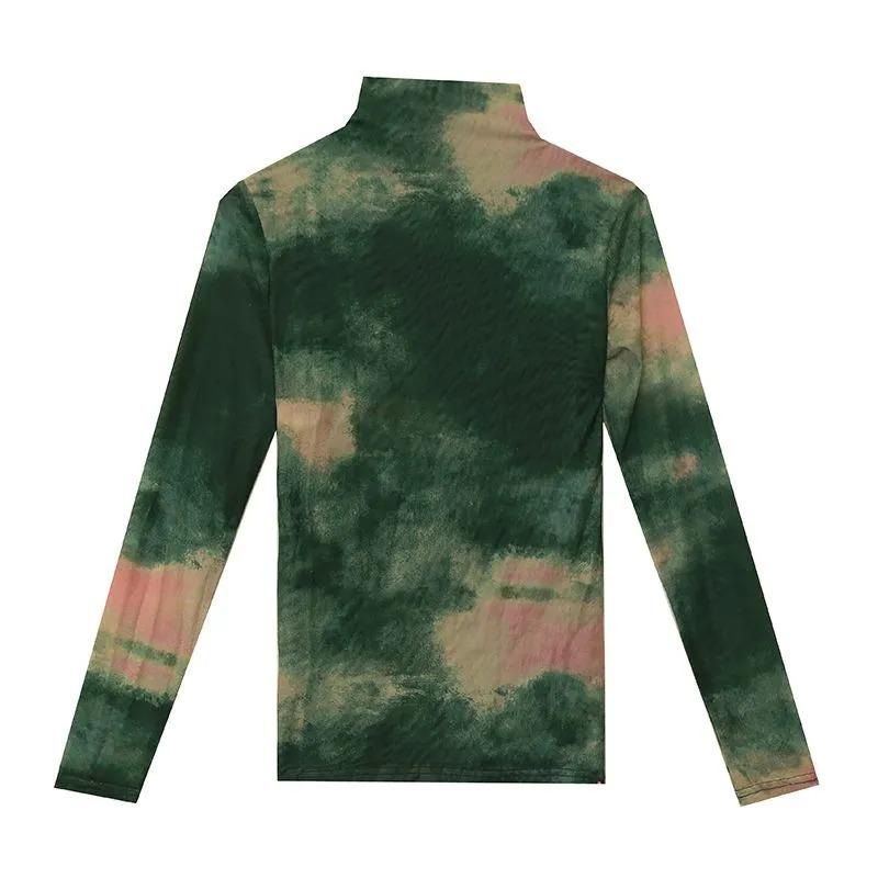 Осенне-зимняя сетчатая футболка с длинным рукавом, женские футболки, новая маленькая рубашка с пальто, с полувысоким воротником, базовый топ