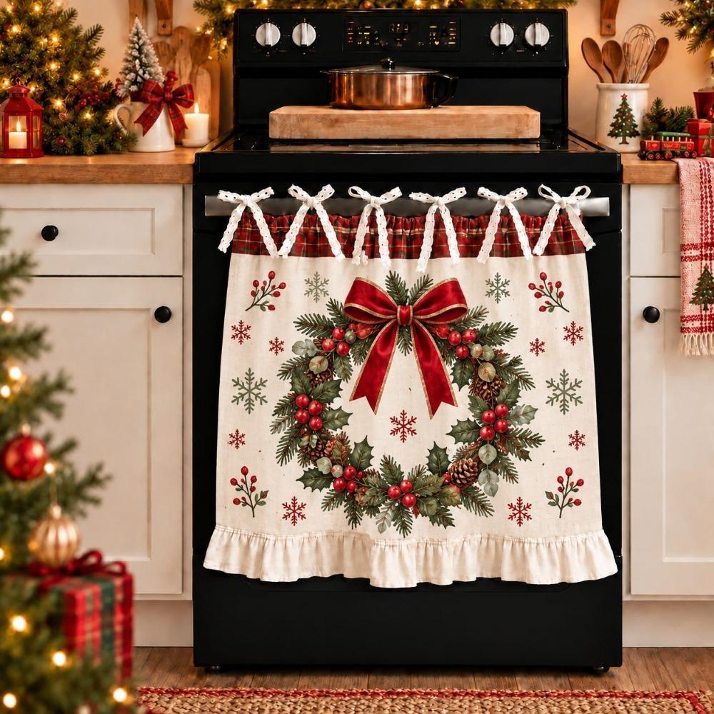 Farmhouse Tie Oven Cover Curtain Pastoral Style Coffee Machine Half Curtain Kitchen