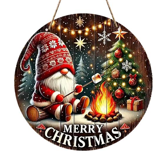 Круглая Рождественская Деревянная Вывеска-Венок Праздничный Настенный Декор для Внутренней Двери и Праздничного Домашнего Дисплея Натуральная Изготовленная Вывеска