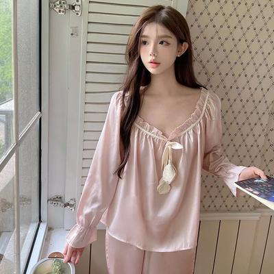 Пижамы женские новые весенне-осенние пуловеры с длинными рукавами из двух частей костюм французская высококачественная домашняя одежда