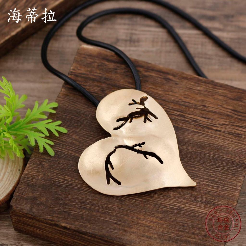 Новый плетеный кожаный шнурок с матовым покрытием, женское преувеличенное высококлассное универсальное длинное ожерелье в форме сердца