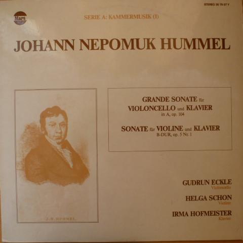 LP Record JOHANN NEPOMUK HUMMEL GUDRUN ECKL Grande Sonate Fur Violoncello Und K 307807Y Mars 1978 Germany Classical Used
