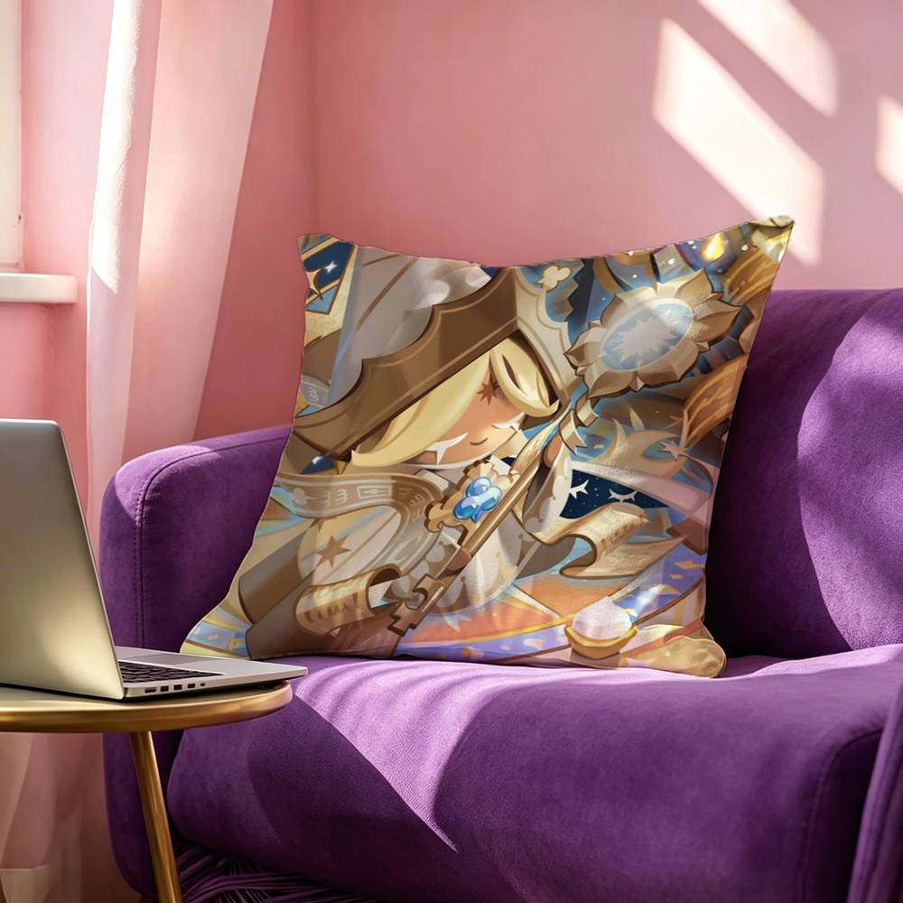 wWhite CCookie Run Kingdom Pillow Case Square DoubleSided Sofa Cushion Cover Bedroom Bedside Pillow