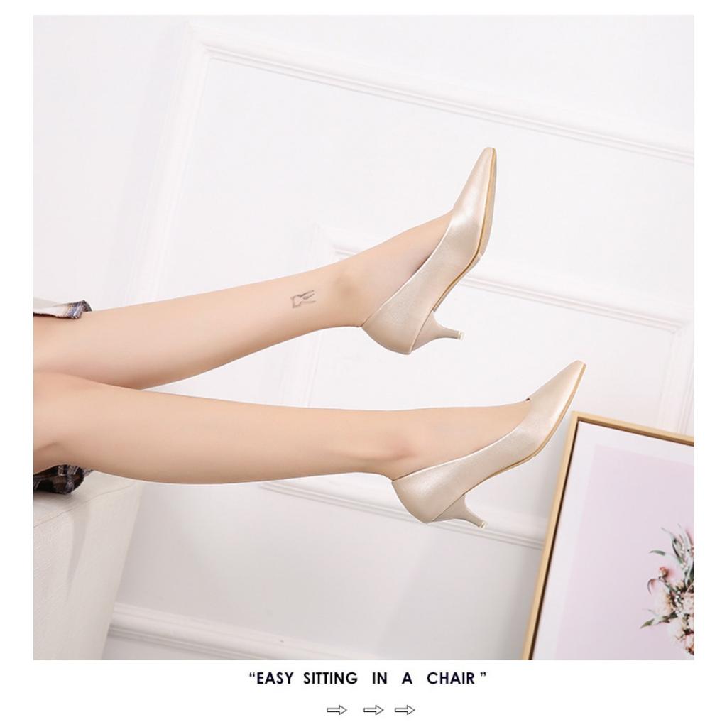 Женские элегантные черные туфли на среднем каблуке, остроносые шпильки, верх из искусственной кожи, резиновая подошва, легкие - размер 35-43