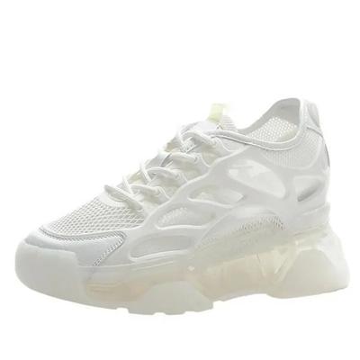 Модные 8 см Модные кроссовки на платформе-клине Женская обувь Натуральная кожа Дышащая сетка Женская летняя обувь Массивная Весна Осень 2024