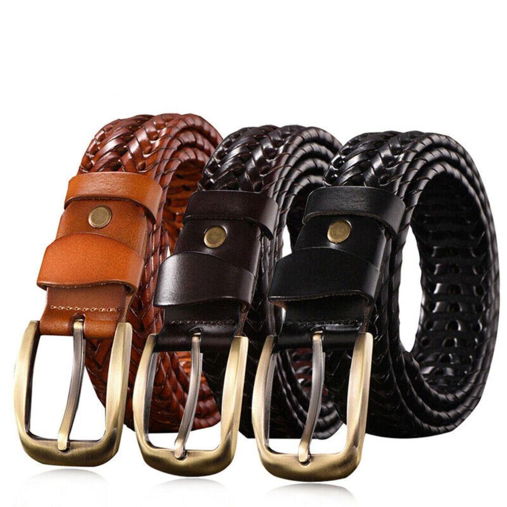 Leather Gold Pin Buckle Trousers Vintage Belts Waistband Jeans Strap Braided Belt