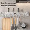 Настенный органайзер для кухонной утвари Встроенные вакуумные крючки Вешалка для утвари без сверления Держатель для ножей с регулируемыми крючками для лопаток Полотенца для ванной