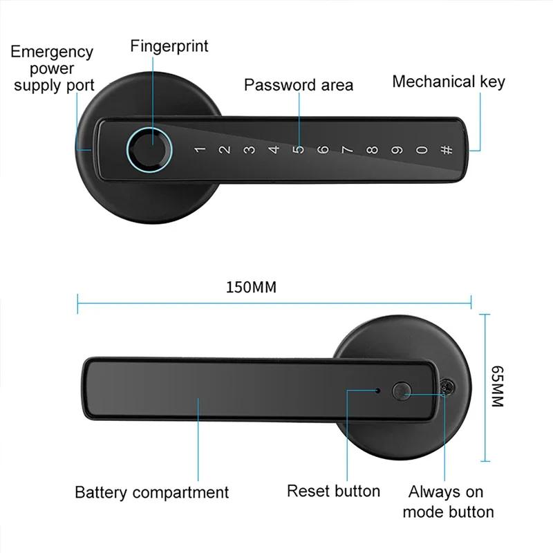 Tuya Smart Fingerprint Door Lock Bluetooth Wireless Password Unlock Keyless Entry Door Lock Home Security Remote Electronic Lock