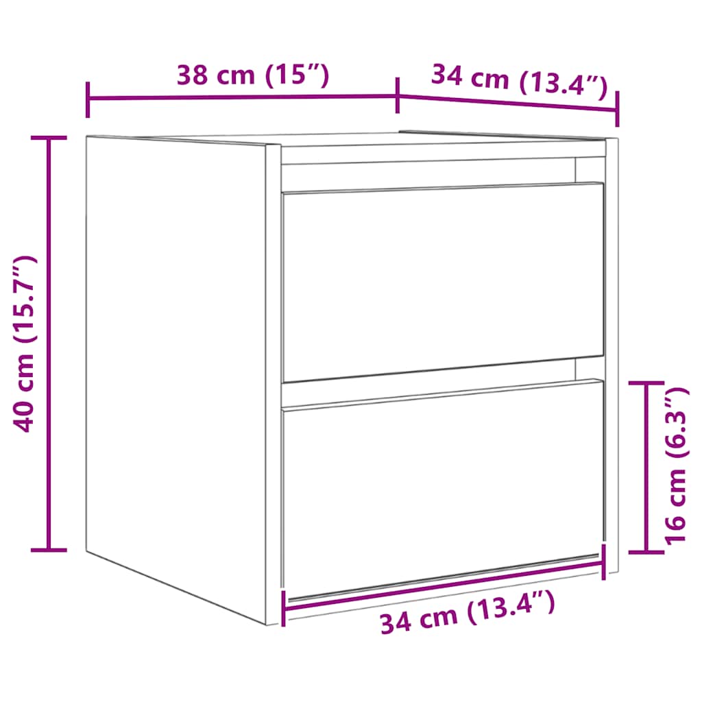 Wall Mounted Nightstand with Rustic Wood Look 38 x 34 x 40 cm