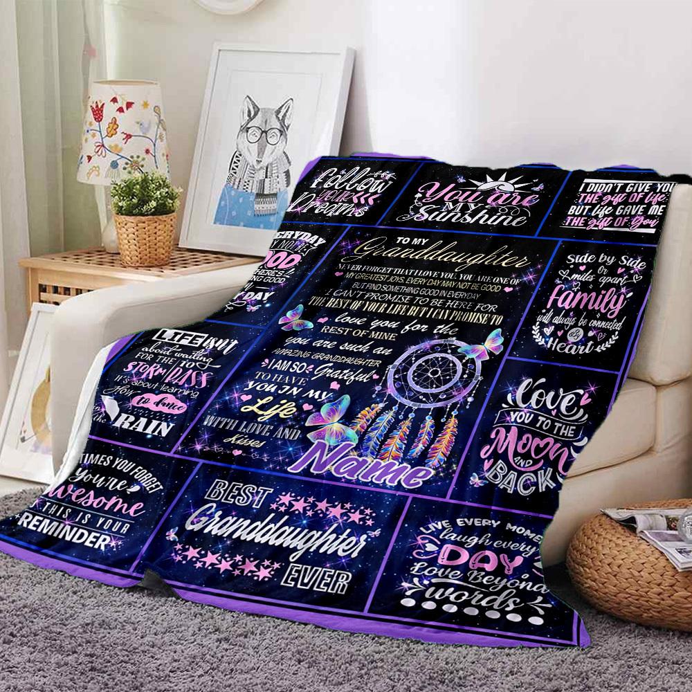 Granddaughter Love Quotes And Messages Multipurpose Customizable Blanket Customize Your Name Comfortable Texture Throw For Sofa Couch Office Bed