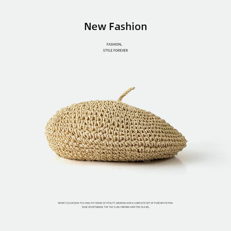 French retro straw beret female Internet celebrity temperament literary painter hat ins breathable straw hat female summer